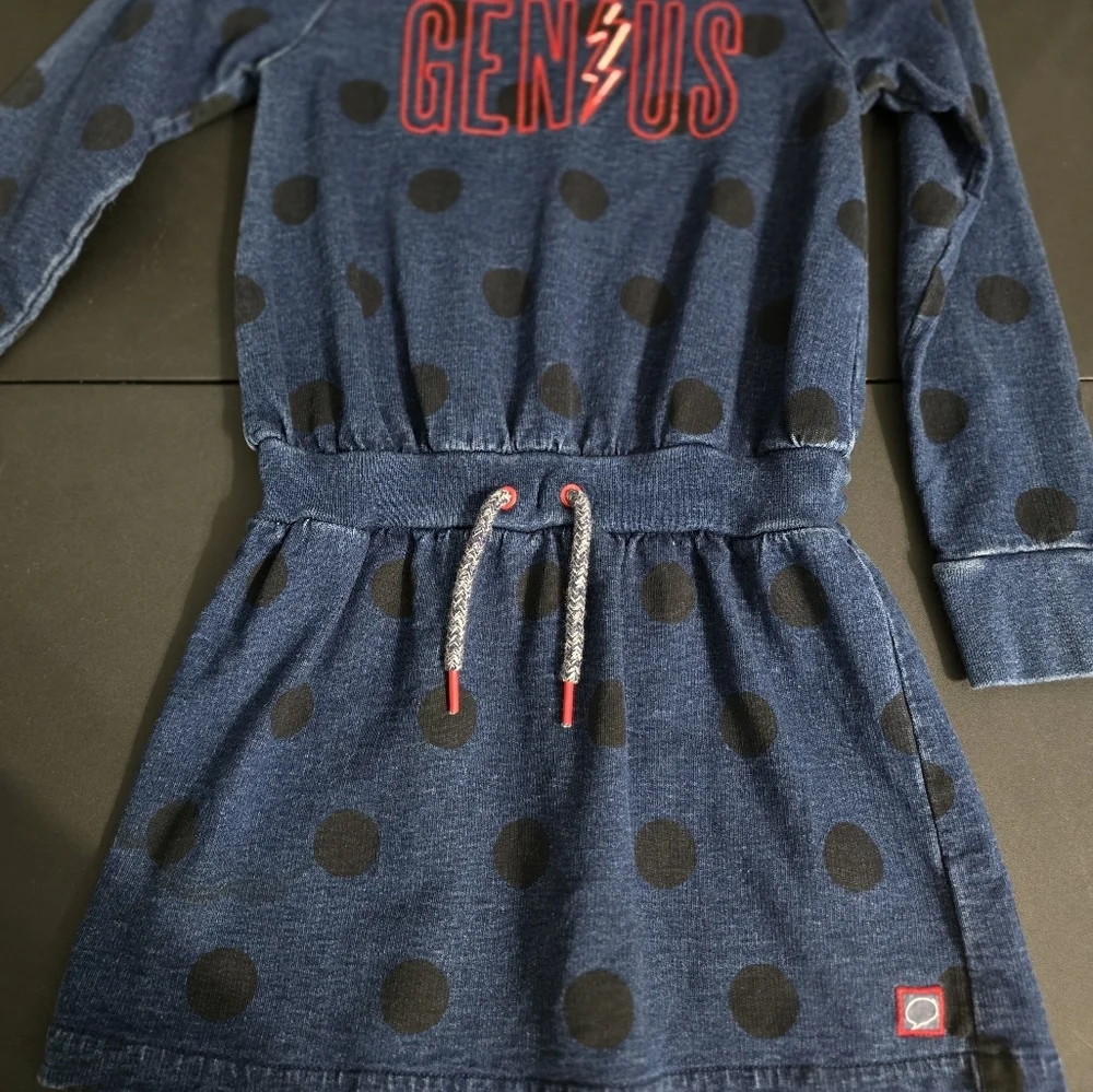 GAP Kids Genius Blue Long Sleeve Dress Black Polka Dots Girls Size M 8